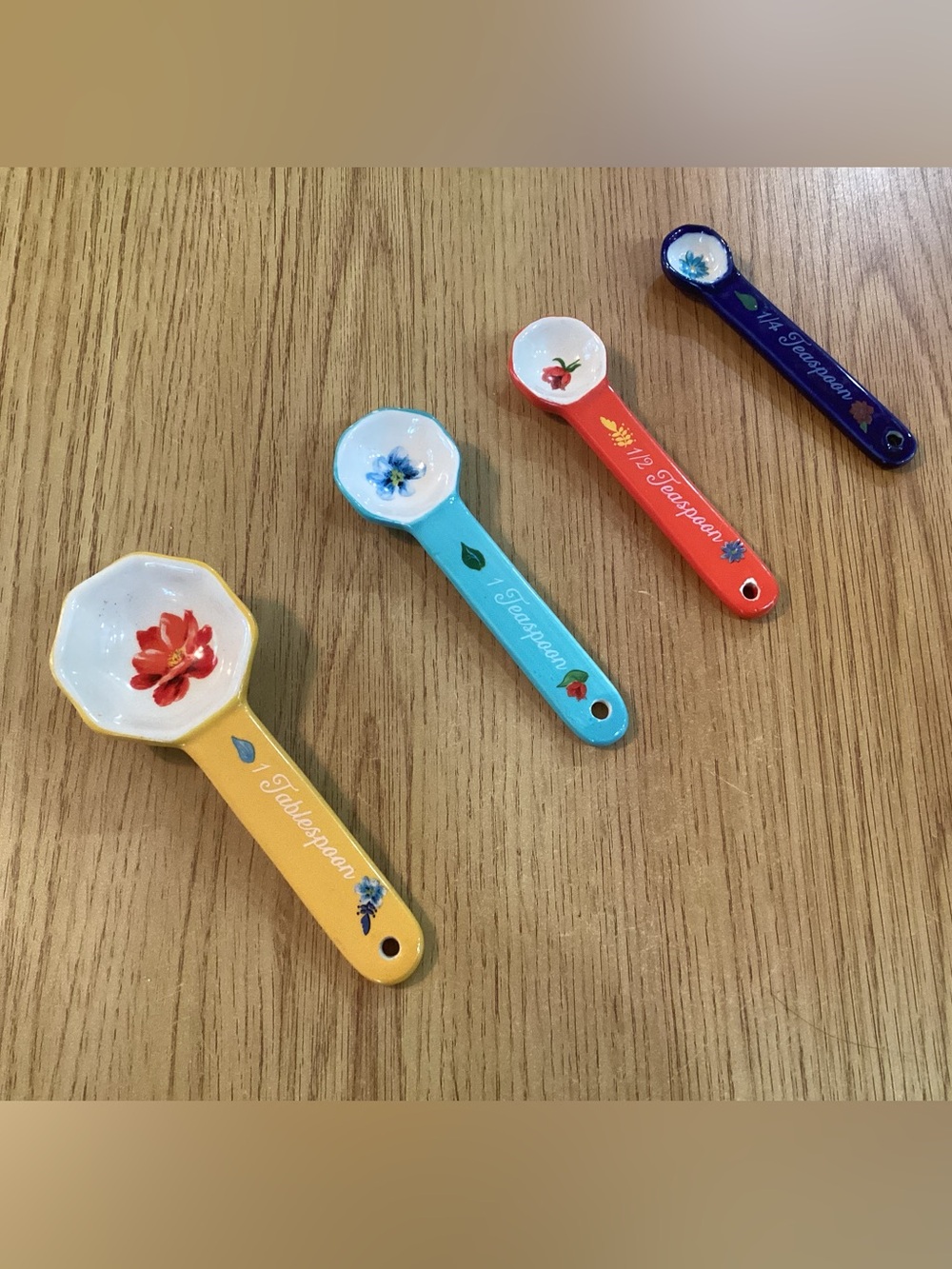 Pioneer Woman Hand-Painted Floral Ceramic Measuring Spoons - Set of 4